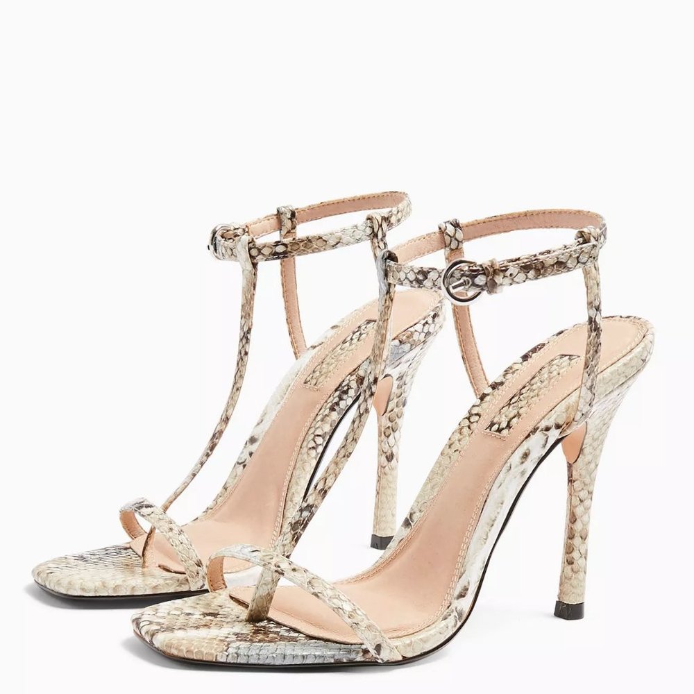Elegant Topshop Snakeskin T Bar High Heels